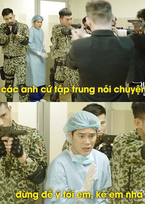 Người xem cũng cười ra nước mắt phân cảnh bác sĩ Quang sợ hãi đi qua đội đặc nhiệm HN1 và đội cảnh vệ nước Udangra đang uy hiếp lẫn nhau nhưng vẫn cố giải thích ra ngoài chỉ để lấy dụng cụ y tế.