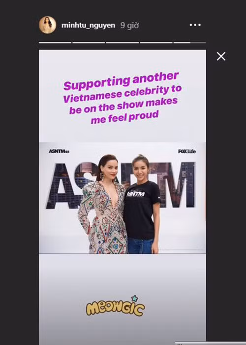 Minh Tú khoe ảnh bên Hà Hồ trong tập 8 Asia's Next Top Model 2018. Được biết, Minh Tú tham gia với vai trò huấn luyện thí sinh. Ảnh: chụp màn hình
