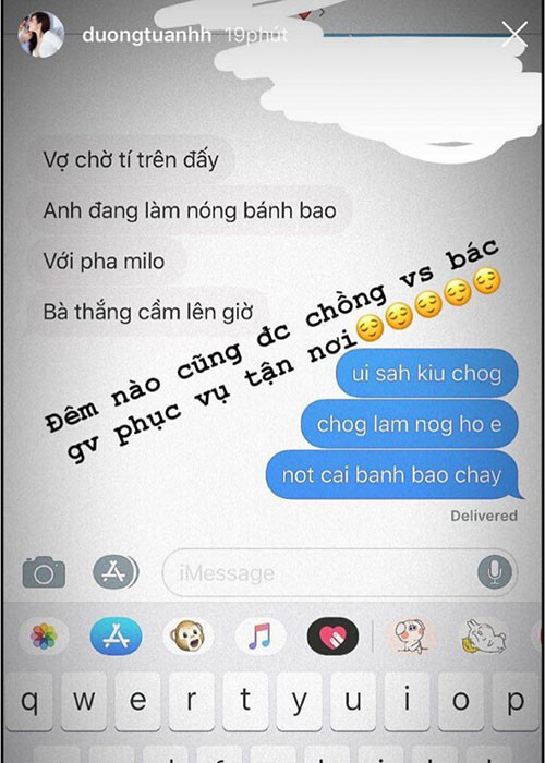 Mới đây, Tú Anh còn khoe được ông xã phục vụ ăn uống giữa đêm. Ảnh: Ngôi sao