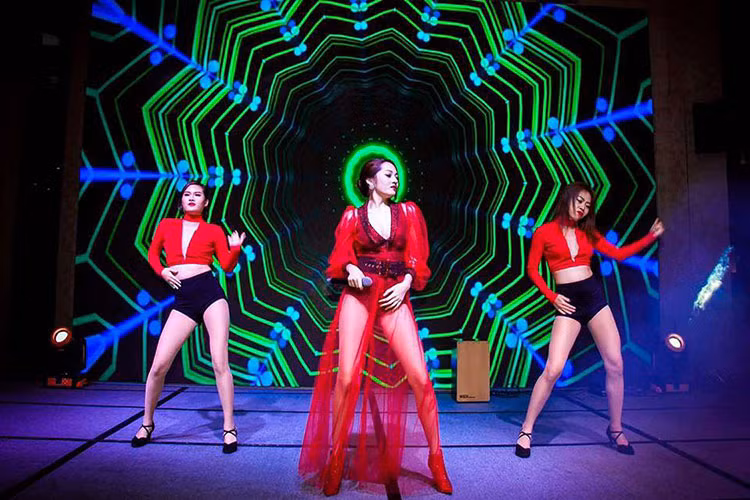 Nữ ca sĩ từng vướng tin đồn tình cảm với thủ môn Bùi Tiến Dũng, diễn viên Quốc Trường. Ảnh: FBNV