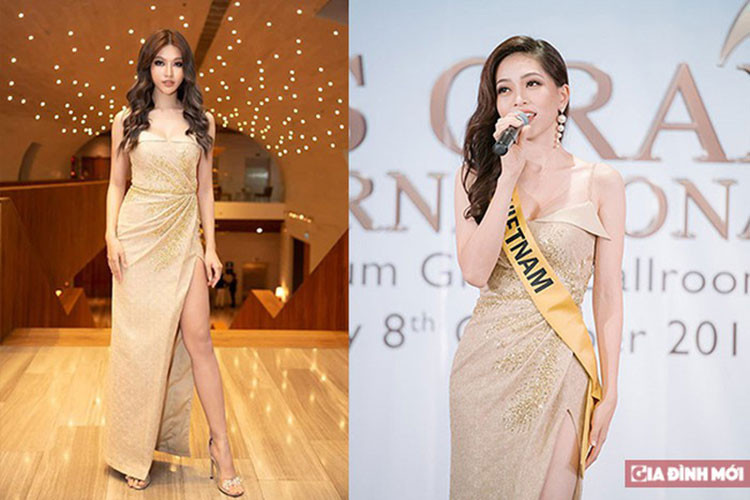 Bùi Phương Nga mang theo hành lý nặng đến hơn 100 kg. Liên tục làm mới mình tại cuộc thi nhưng cô vẫn bị soi đụng hàng với các mỹ nhân trong nước. Ảnh: Gia đình mới