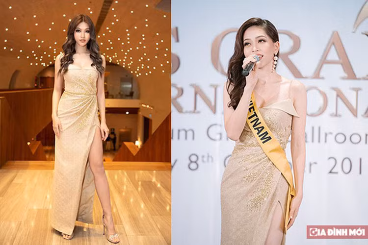 Bùi Phương Nga mang theo hành lý nặng đến hơn 100 kg. Liên tục làm mới mình tại cuộc thi nhưng cô vẫn bị soi đụng hàng với các mỹ nhân trong nước. Ảnh: Gia đình mới