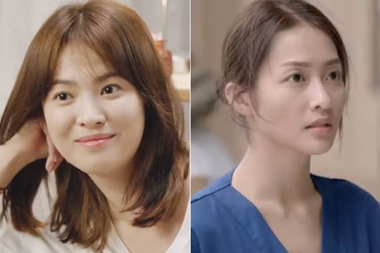 Xem phim, nhiều khán giả cho rằng Khả Ngân có lối trang điểm chưa phù hợp. Cô trông nhợt nhạt, thiếu sức sống. Trong khi ở bản gốc, Song Hye Kyo được khen vì lối trang điểm trong veo. Ảnh: Saostar