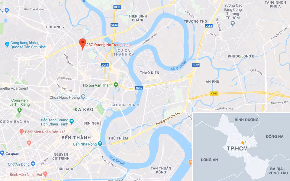 Vị trí căn biệt thự ở quận Bình Thạnh. Ảnh: Google Maps.