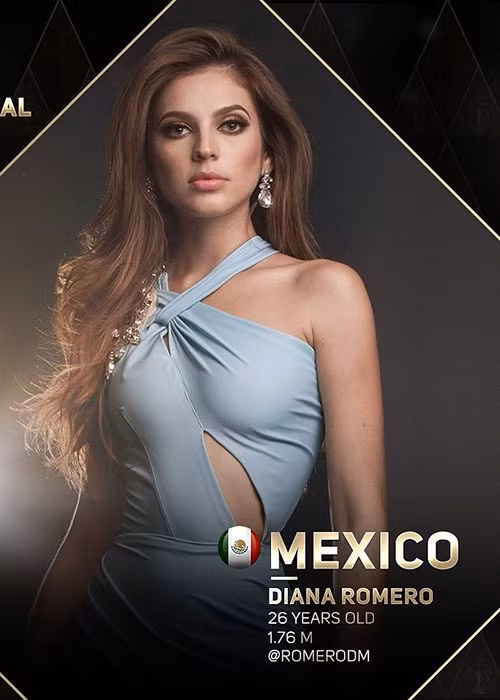 Diana Romero - đại diện Mexico được Missosology dự đoán về thứ 5 chung cuộc. Diana năm nay 26 tuổi, cao 1m76.