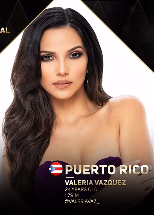 Được Missosology xếp ở vị trí thứ 11, Valeria Vasquez năm nay 24 tuổi, cao 1m79, là đại diện Puerto Rico.