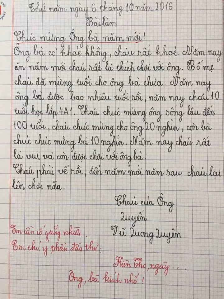 Một bức thư của bé rất đáng yêu được bé gửi cho ông bà nhân dịp năm mới. Ảnh: Fb/f17.