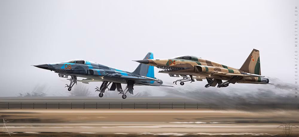 Bộ đôi "khủng long bay" - tiêm kích F-5 cùng "dắt tay nhau" trên đường băng cất cánh. Nguồn ảnh: Sputnik.