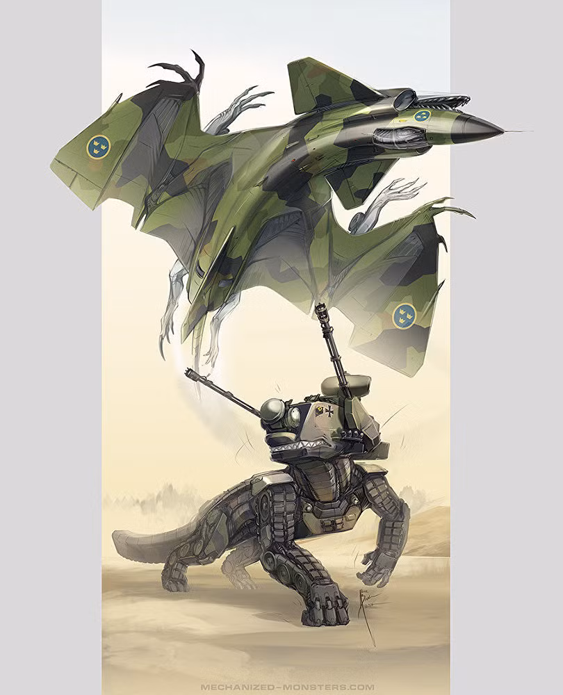 Quái vật chiến đấu cơ lấy ý tưởng từ chiếc Saab Viggen (phía trên) và hệ thống pháo phòng không Flakpanzer Gepard (phía dưới). Nguồn ảnh: Sputnik.