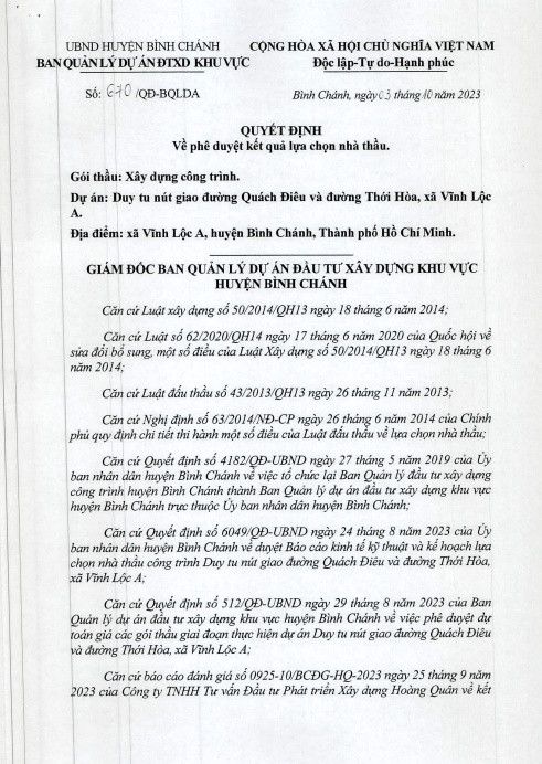 TP. HCM: Cau duong An Khang, 1 ngay trung 6 goi thau tai Binh Chanh