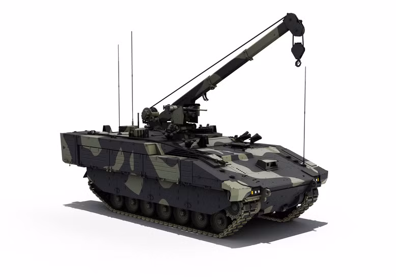 Tiếp đến là APOLLO, đây là phiên bản cứu hộ và sửa chữa phương tiện chiến đấu hư hại trên chiến trường. Hệ thống cần cẩu của nó có thể cẩu được động cơ hoặc tháp pháo để thay thế. Nguồn ảnh: Chosun.