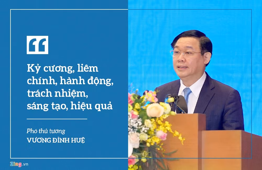 Về phương châm năm 2020, Phó thủ tướng Vương Đình Huệ nhắc đến 12 chữ: "Kỷ cương, liêm chính, hành động, trách nhiệm, sáng tạo, hiệu quả". Ông nhấn mạnh Chính phủ mong muốn lan tỏa tinh thần quyết liệt, hành động để cùng hoàn thành kế hoạch phát triển kinh tế - xã hội năm 2020 và giai đoạn 2016-2020.