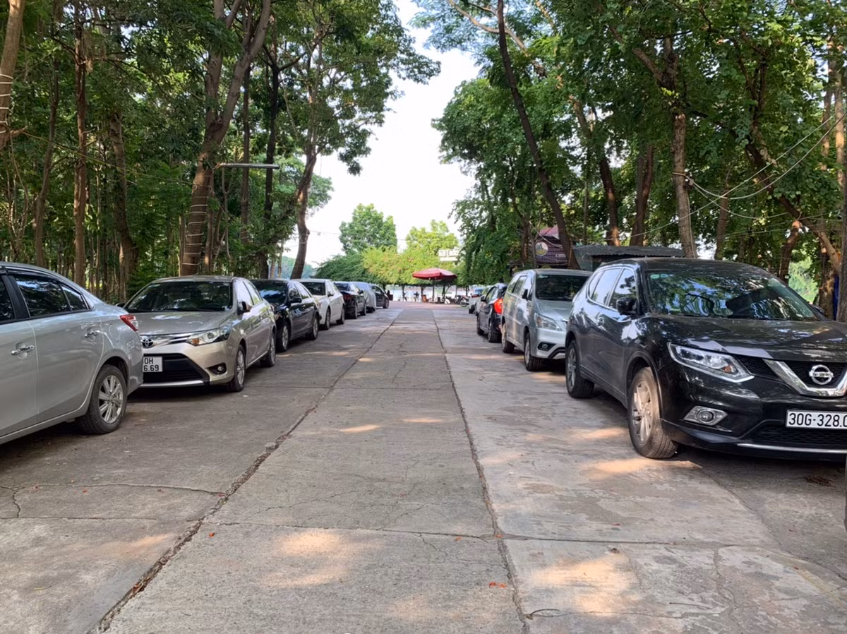 Lối vào công viên trở thành điểm trông giữ xe ô tô ngày đêm.