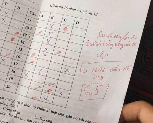 Từ 2 nâng lên 6,5 điểm, cô giáo xin lỗi dễ thương Tu 2 nang len 6,5 diem, co giao xin loi de thuong