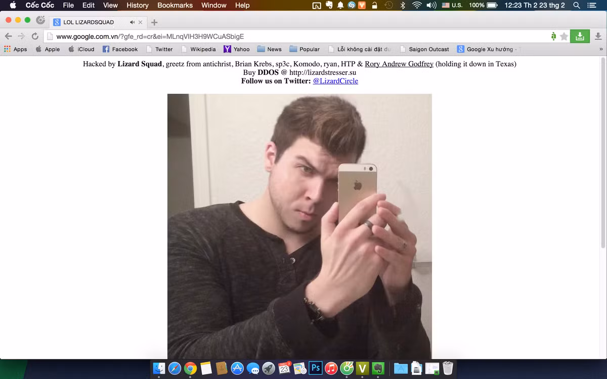 Trưa mùng 5 Tết, thông tin và hình ảnh về việc DNS bị tấn công khiến Google tê liệt cũng làm dân mạng tá hỏa. Theo thông tin mà hacker để lại trên trang Google Việt Nam, nhóm này tự xưng là "Lizardsquad". Đây là tên của một nhóm hacker từng lên tiếng nhận trách nhiệm về việc đánh sập Facebook và Instagram hôm 27/1.