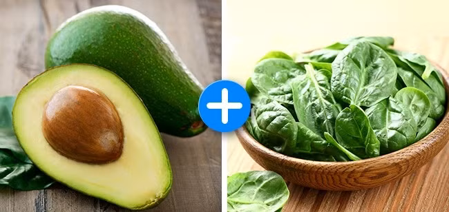 Rau cải bó xôi và dầu bơ. Hai loại thực phẩm này đều có tác dụng chống lại các cơn thèm ăn. Dầu bơ giúp cải thiện nồng độ cholesterol và chứa nhiều vitamin B, E, kali. Rau chân vịt lại làm no lâu và rất ít calo.