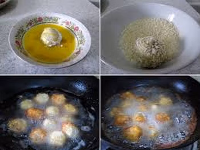 Bánh rán mặn nhân vải. Nguyên liệu gồm có vải, thịt lợn, trứng gà, vụn bánh mì, hành lá, gừng, muối, hạt nêm, xì dầu. Thịt lợn rửa sạch, băm nhỏ và ướp với muối, xì dầu, hạt nêm, gừng, hành. Ảnh: Amthuc365.