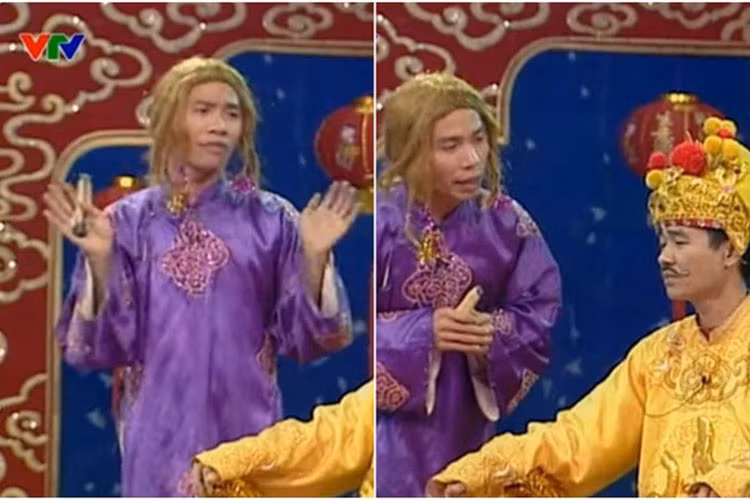 Năm 2004, "cô Đẩu” mặc áo dài, đội tóc giả và tết bím điệu đà hai bên. Ảnh: VTV