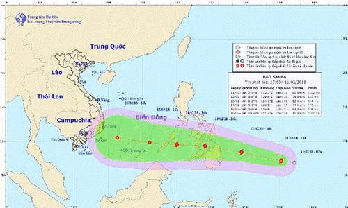 Dự báo đường đi của bão Sanba. Ảnh: KTVN