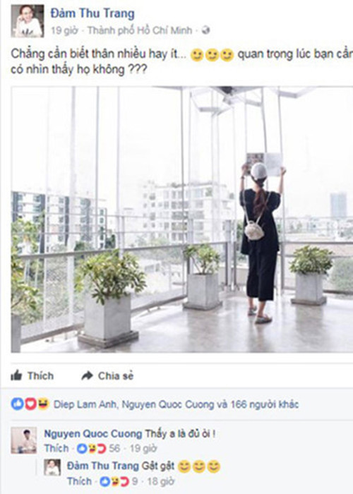 Giữ im lặng trước tin đồn nhưng Đàm Thu Trang và Cường Đô la liên tục "thả thính" nhau. Ảnh: FBNV