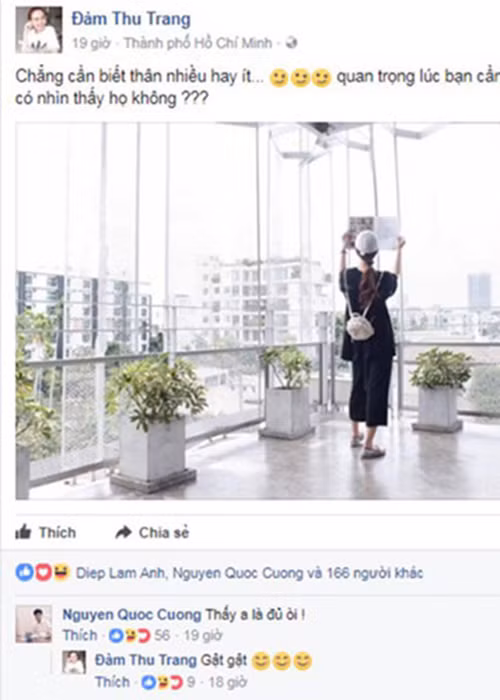 Giữ im lặng trước tin đồn nhưng Đàm Thu Trang và Cường Đô la liên tục "thả thính" nhau. Ảnh: FBNV