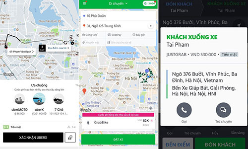 Cước phí tăng vọt vào dịp Tết khi đi Uber, Grab. Ảnh chụp màn hình.