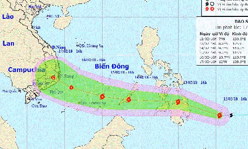 Dự báo vị trí và hướng di chuyển của bão Sanba - Nguồn: Trung tâm Dự báo khí tượng thủy văn Trung ương.