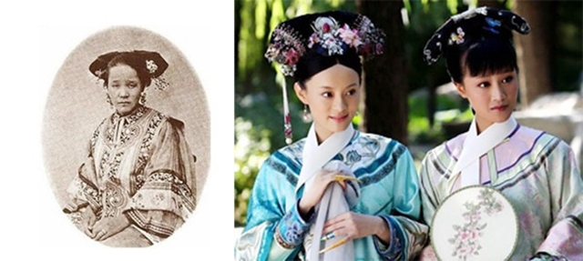 Nhìn 2 bức ảnh quả thật có một sự khác biệt lớn. Ảnh bên phải là các phi tần trong phim Hậu cung Chân Hoàn truyện. Trong khi ảnh bên trái mới là phi tần thực sự của thời đó.