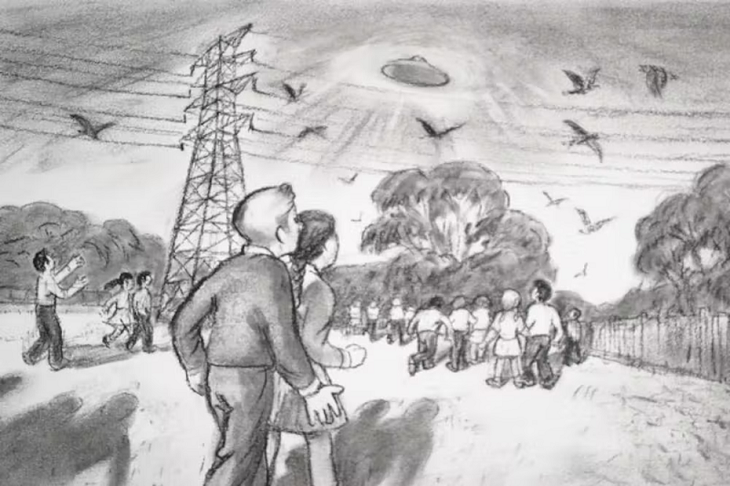 Vào năm 1966, tại một trường học ở Australia, nhiều người nhìn thấy hàng loạt đĩa bay, lặng lẽ bay qua bầu trời rồi hạ cánh xuống một cánh đồng. Đây là lần đĩa bay xuất hiện với số lượng lớn nhất ở Australia.