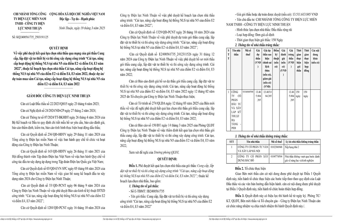 Dien luc Ninh Thuan: 2 goi cai tao, nang cap he thong NLS ve tay Cty PIDI