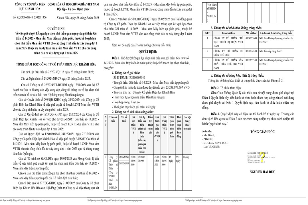 Lo dien Nha thau trung goi thiet bi 25 ty o Khanh Hoa