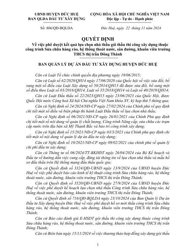 Long An: Goi thau sua chua Truong THCS thi tran Dong Thanh da co chu