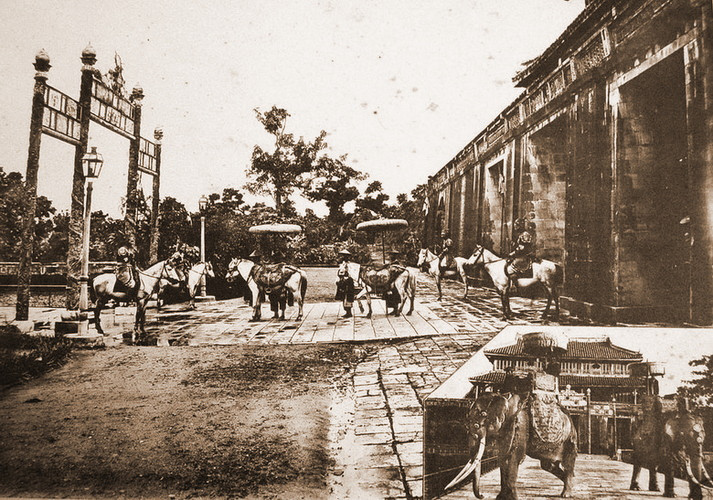 Voi và ngựa phía sau cổng Ngọ Môn của Hoàng thành Huế.