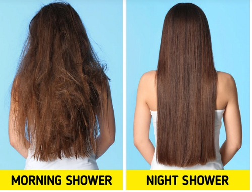  Giúp tóc khỏe mạnh hơn: Buổi tối chúng ta thường có nhiều thời gian cho bản thân hơn. Tắm gội thời điểm này, bạn có điều kiện để tóc khô tự nhiên. Mái tóc trở nên bóng mượt, bồng bềnh hơn nhờ được khóa ẩm. Ngược lại, tắm gội vào buổi sáng khiến bạn buộc phải dùng máy sấy để làm khô tóc. Sử dụng thiết bị này lâu dài sẽ khiến sợi tóc tổn thương, yếu và xỉn màu.