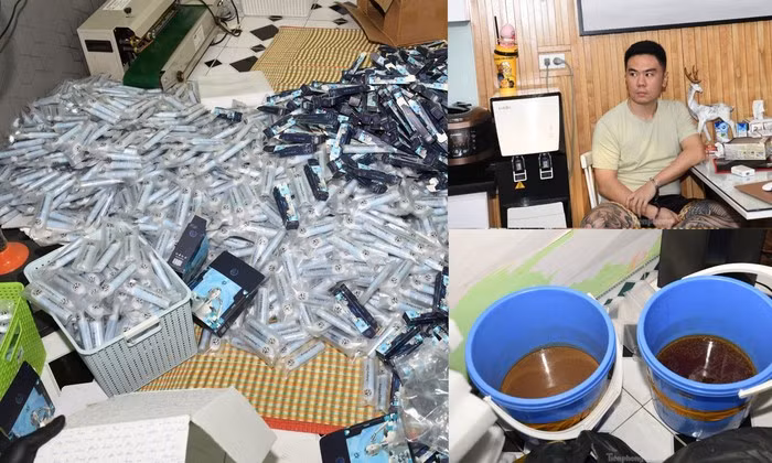 Ngoài ra, lực lượng chức năng thu giữ gần 15.000 điếu thuốc lá điện tử chứa tinh dầu được Lê Anh Thơ nhập lậu từ nước ngoài về Việt Nam chờ bán ra thị trường.