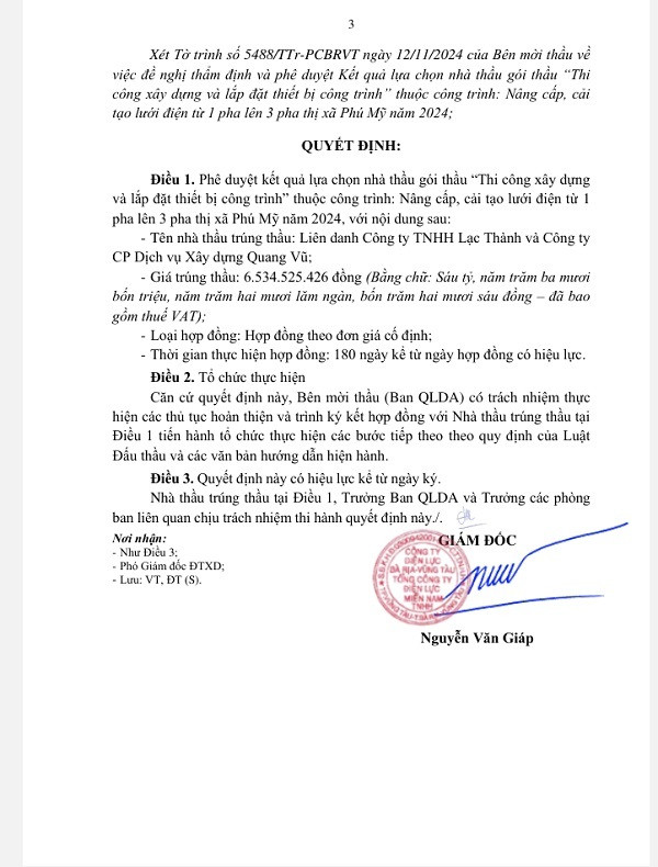 Lien danh Lac Thanh - Quang Vu lien tuc trung thau tai Dien luc BR-VT