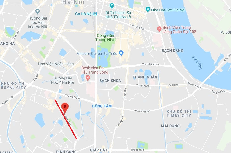 Đường Lê Trọng Tấn (Quận Thanh Xuân, Hà Nội, gạch đỏ), dài hơn 1,5 km.