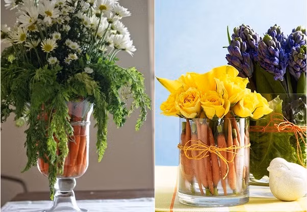 Bạn cũng có thể cắm hoa màu vàng hay màu tím vào bình hoa độc lạ này. Ảnh: pinterest.com.