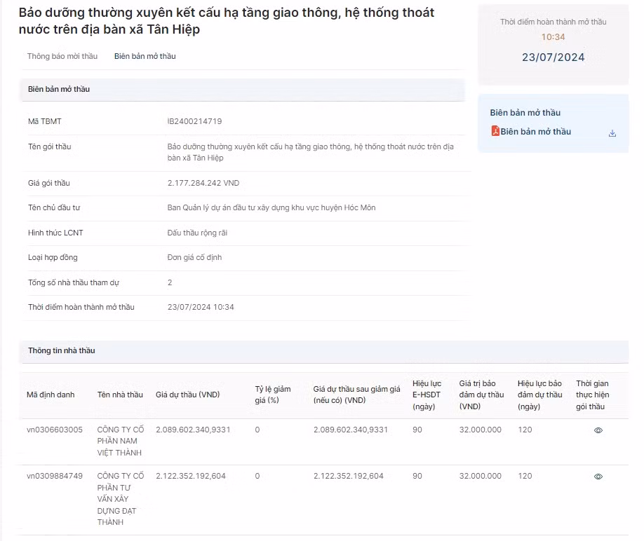 TP HCM: Cong ty Nam Viet Thanh du 7 goi thau tai Hoc mon