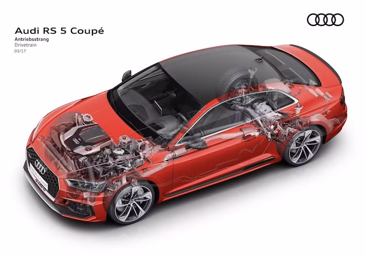 Như thường lệ, động cơ này truyền sức mạnh tới hệ thống dẫn động 4 bánh quattro đặc trưng của Audi, giúp RS5 có thể đạt 0-100 km/h trong 3,9 giây và tốc độ tối đa 280 km/h với gói tùy chọn Dynamic Package. Do có dung tích nhỏ nên động cơ này chỉ tiêu thụ trung bình 8,7 lít/100 km. Với mui bằng sợi carbon cùng động cơ nhẹ, RS5 2018 cũng có trọng lượng nhẹ hơn 60 kg, đạt 1655 kg.