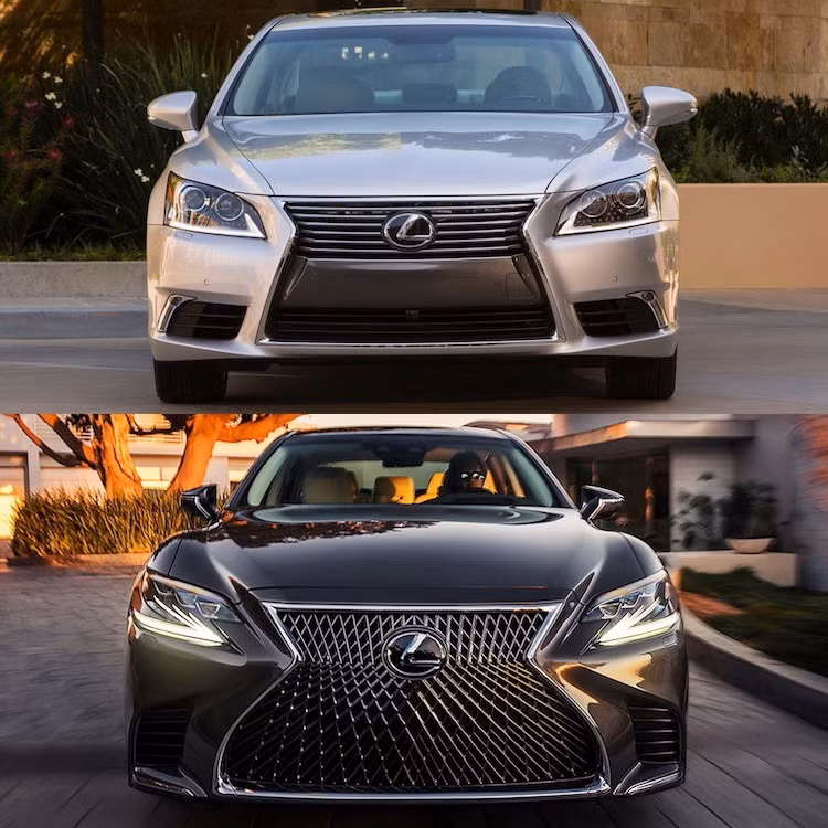 Dù đã có bản nâng cấp lớn vào năm 2012 với lưới tản nhiệt Spindle Grille hình con suốt đặc trưng của Lexus nhưng so với thế hệ LS mới nhất, chiếc xe đời cũ trở nên "lu mờ" hoàn toàn. Với LS thế hệ mới, phần đầu xe đã được Lexus thiết kế sắc sảo hơn nhờ lưới tản nhiệt lớn và cặp đèn pha LED hình chữ Z.