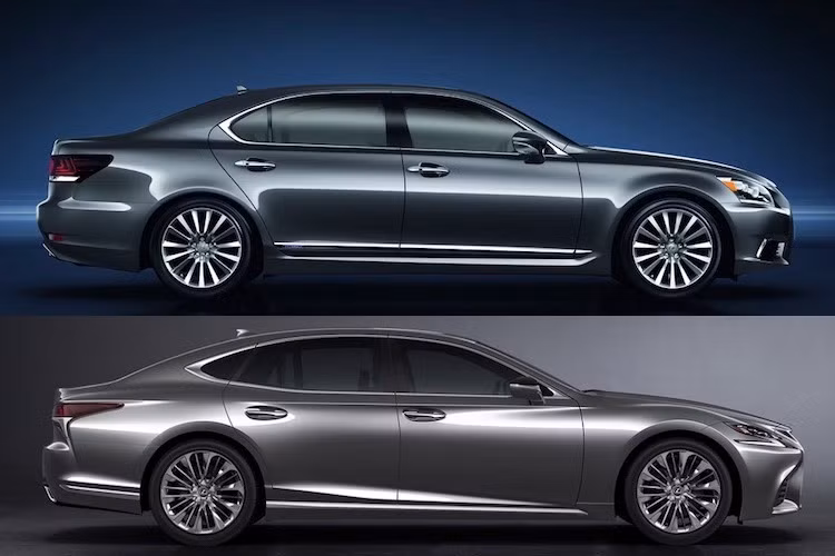 Trong khi đó, 2 bên thân xe của Lexus LS thế hệ mới sở hữu kiểu dáng mềm mại và "thuôn mượt" hơn nhiều, thay vì vuông vức như đời cũ. Về kích thước, chiếc xe mới có chiều dài cơ sở cùng chiều dài tổng thể lớn hơn hẳn, nưng lại có chiều cao của mũi và đuôi giảm lần lượt 3 và 4 mm.