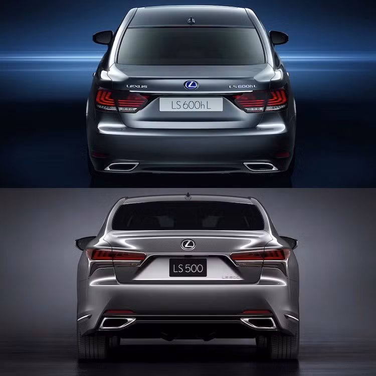 Ở phía sau, 2 thế hệ Lexus LS có cách bố trí các chi tiết khá tương đồng với nhau, chẳng hạn như cụm ống xả kép và đèn hậu với các dải LED hình chữ L. Tuy nhiên cũng giống như hai bên thân xe, phần đuôi của LS thế hệ mới có thiết kế hiện đại và uyển chuyển hơn nhiều.