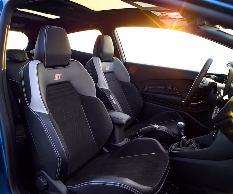Ở bên trong nội thất, mẫu hatchback thể thao hạng B sở hữu cặp ghế xe đua của Recaro cùng vô-lăng yheer thao với đáy phẳng. Khách hàng còn có thể "cá tính hóa" cabin của Fiesta ST với một loạt các tùy chọn vành tay lái, cần số, tay nắm cửa và cách trang trí bảng táp-lô.