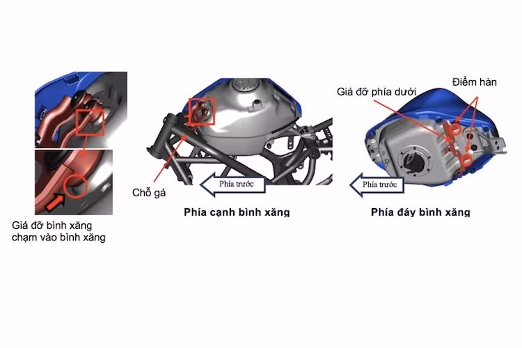 Lỗi thứ 2 liên quan tới bình xăng lớn của xe, khi giá đỡ bình xăng có thể chạm vào bình xăng do kích thước giá đỡ không phù hợp. Trên một số xe, động cơ hoạt động truyền động rung tới bình xăng, dẫn tới vị trí hàn phía dưới bình xăng có thể bị gãy. Trường hợp xấu nhất sẽ xảy ra hiện tượng chảy xăng.