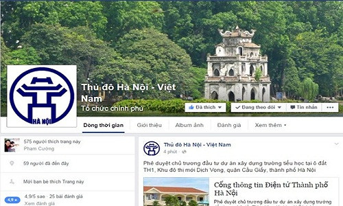 Hà Nội sẽ chủ động cung cấp thông tin qua mạng xã hội. Ảnh chụp màn hình Facebook.
