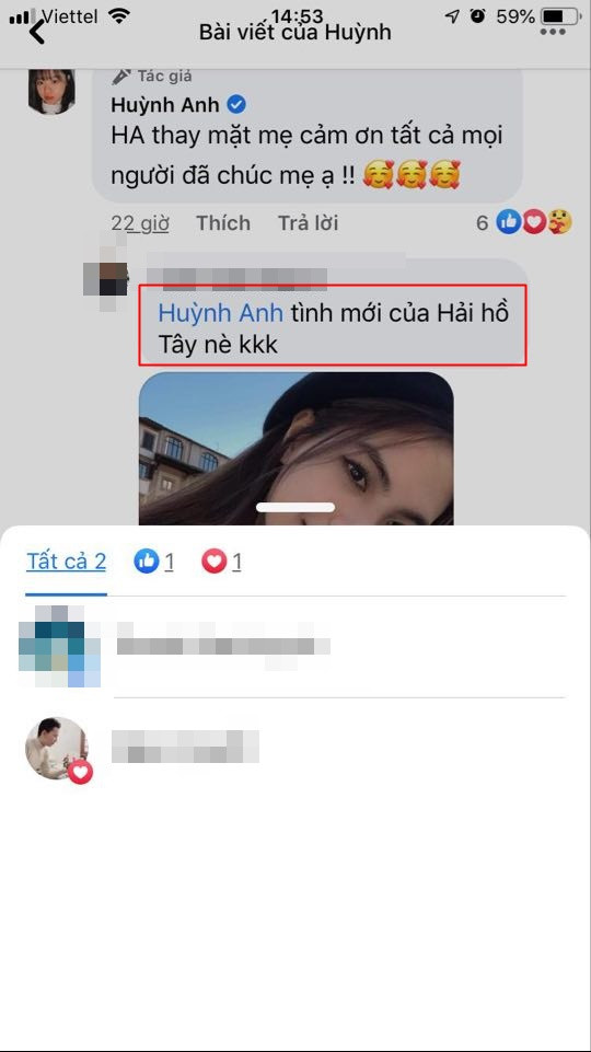 Huỳnh Anh sau đó đã thả tim bình luận này, tuy nhiên sau đó cô nàng lại "nhả" tim khiến mọi người khá bất ngờ. Ảnh: Chụp màn hình