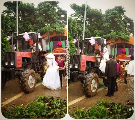 Không cần siêu xe tiền tỷ hay những phương tiện đắt tiền khác, đám cưới vẫn vui vẻ và nổi khắp một miền quê vì cách đón dâu độc, lạ.