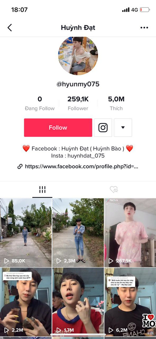 Kênh TikTok của Huỳnh Đạt có lượng tương tác vô cùng lớn, chủ yếu đến từ các clip "cà khịa" antifans. Ảnh: Chụp màn hình