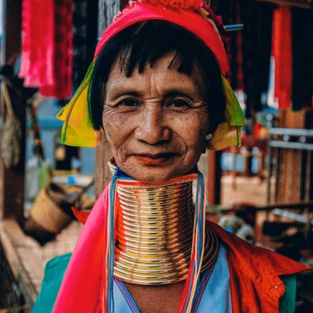  Đeo vòng cổ của bộ lạc Kayan ở Myanmar: Những chiếc vòng cổ bằng đồng có thể nặng tới 10 kg lần lượt được đeo lên cổ các cô gái từ bé đến lúc trưởng thành. Mỗi năm trôi qua, số lượng vòng cũng tăng lên. Theo quan niệm truyền thống, phụ nữ Kayan sở hữu càng nhiều vòng cổ, càng thể hiện nét cao quý và sự giàu có của gia đình. Ảnh: Instamandalay.